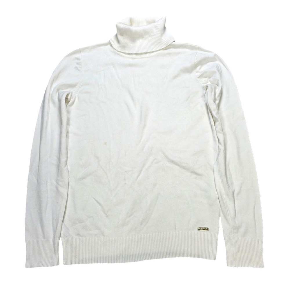 Calvin Klein Turtleneck Ribbed Sweater Women's Size S White Solid Long Sleeve